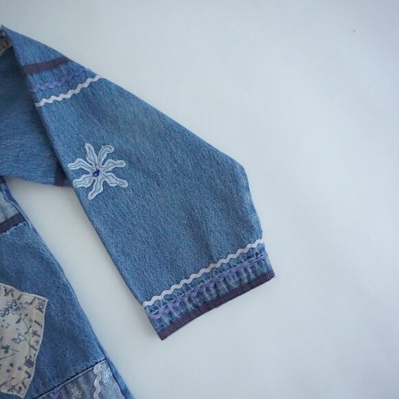Vintage Keren Hart Blue Patchwork Button Up Lightweight Denim Jacket Xl - Picture 5 of 13
